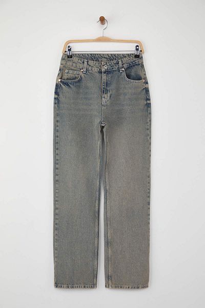 Trendyol Collection Blue Regular Waist Vintage Wash Effect Straight Jeans Twoaw26Je00064