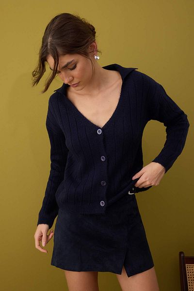 Trendyol Collection Wardrobe Essentials Navy Blue Wool Basic Polo Neck Knitwear Cardigan |   Twoaw26Hi00084 ​​