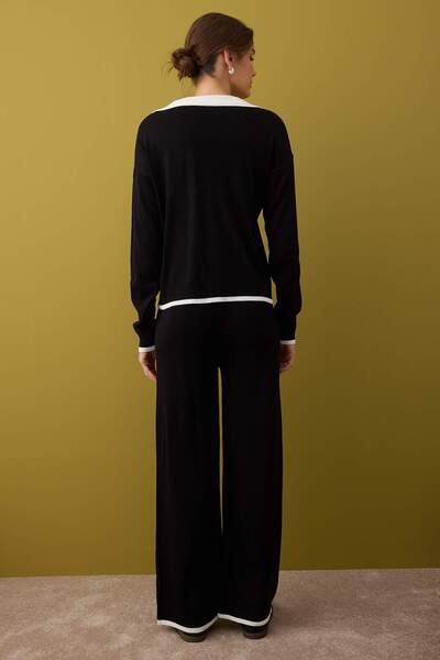 Trendyol Collection Black Polo Collar Color-Block Knitwear Sweater-Pants Bottom - Top Set Twoaw26Au00022