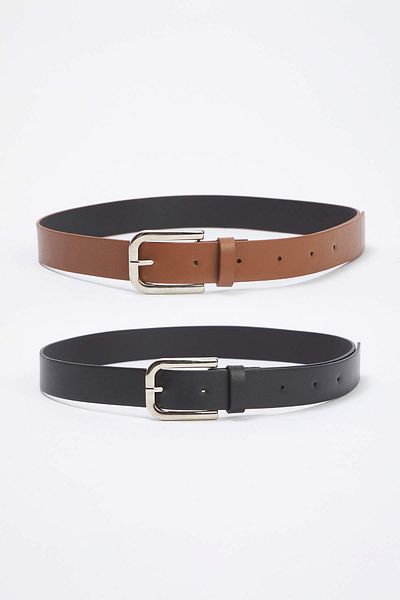 Trendyol Collection Μαύρη-Ταν Ζώνη 2 Συσκευασιών Δερμάτινη εμφάνιση