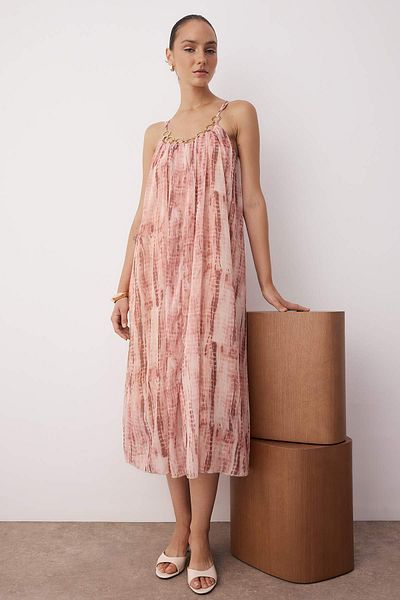 Trendyol Collection Pink Abstract Midi Woven Dress Twoss25El00908