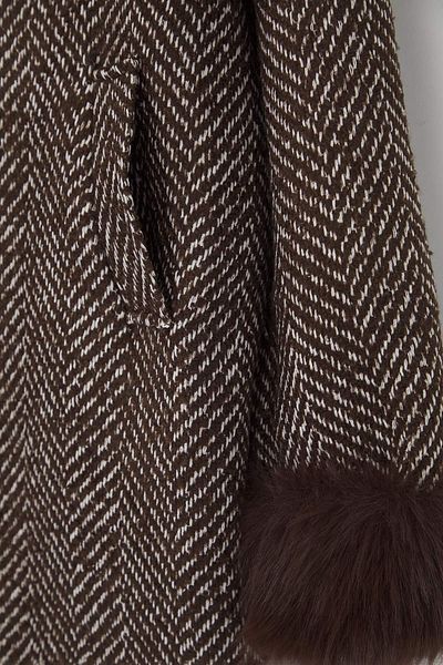 Trendyol Collection Brown Fur Detailed Houndstooth Mono Closure Oversize Long Cashmere Coat Twoaw26Kb00044