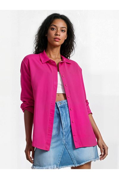 hazelin Cămașă de bază lungă oversize roz închis de damă Hzl22w-bd139001
