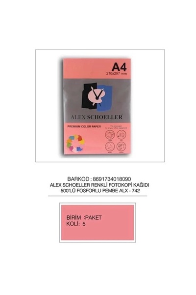 Alex Schoeller A4 Fotokopi Kağıdı 500 Lü Fosforlu Pembe 742