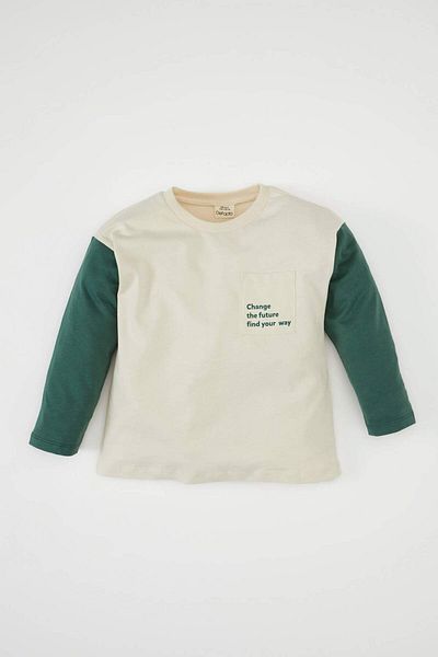 DeFacto Baby Boy Crew Neck Printed Color Block Long Sleeve School T-Shirt D2592A524Au