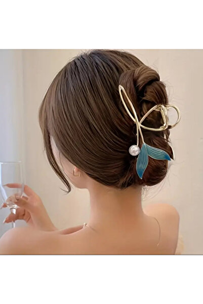 Phellos Kadın Saç Tokası, Kuyruk Model Saç Aksesuarı / Metal Altın Rengi Klip...