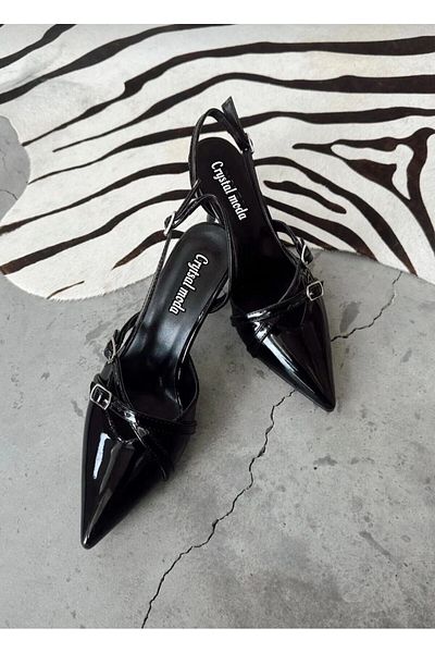 nope21shoess Stiletto din piele neagră pentru femei Crystal Moda