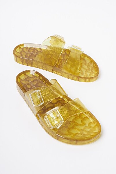 Mubiano Summer Women's Jelly Transparent Gold Glitter Flat Slippers-Mstb165-Sas