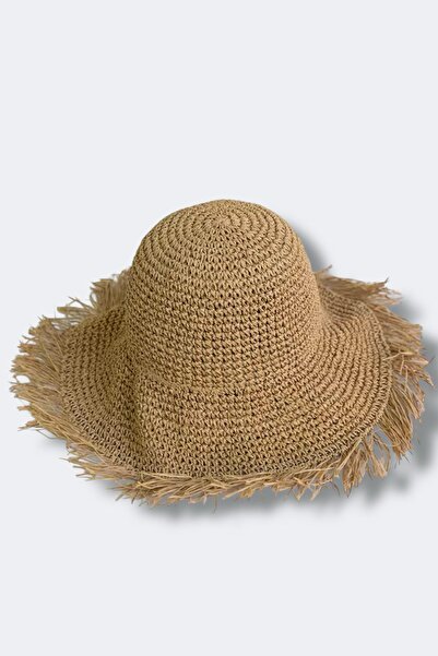 BAHELS Imported Camel Fringed Vip Knitted Bucket Straw Hat