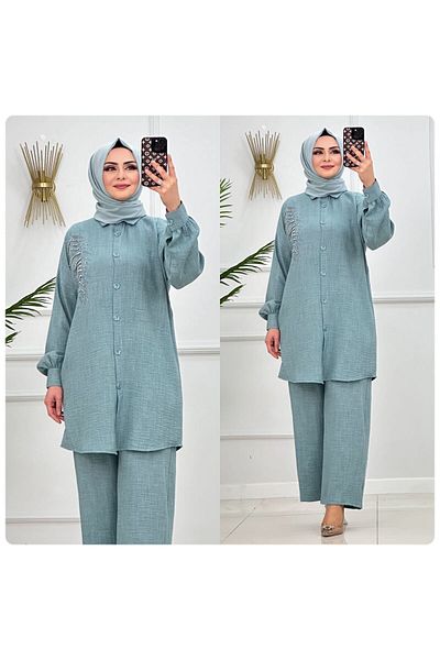 NİSUM MODA Linen Look Stone Trousers Suit