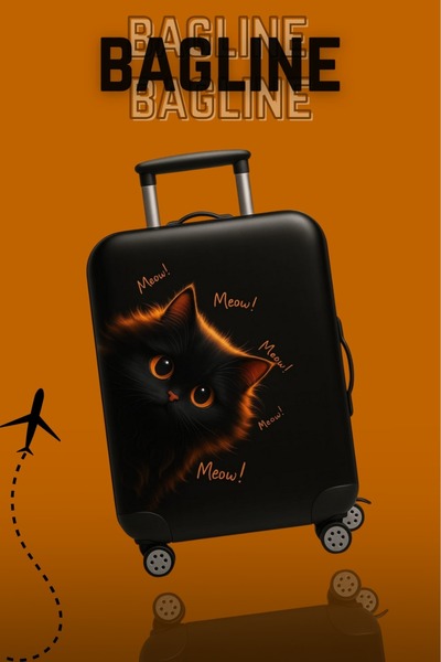 Bag line Likralı Esnek Kumaş Şaşkın Kedi Baskılı Dayanıklı Valiz ve Bavul Kılıfı