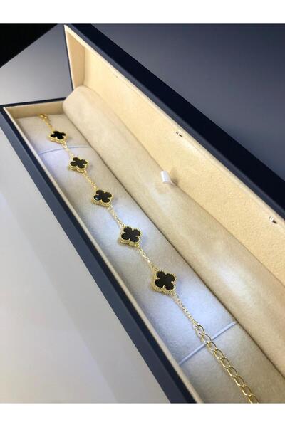 vogutima Kadın Erkek Gümüş Bileklik - 4 Yapraklı Yonca 5'li Oniks Taşlı • Işı...