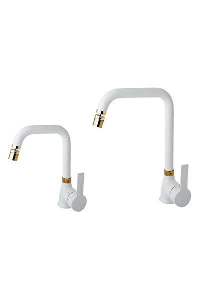 VENİTA Venita Mat Beyaz Gold Mutfak ve Lavabo Batarya Set