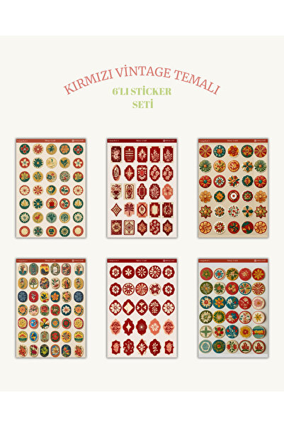 MirayDesign 6'lı Kırmızı Vintage Temalı Sticker Seti–12x17 cm|Bullet Journal,...