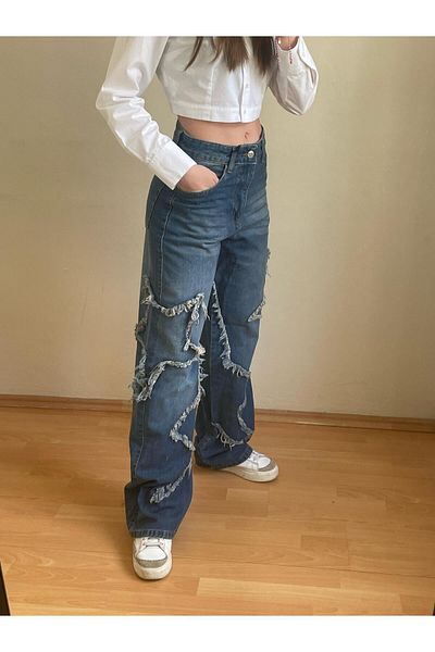 pass&pass 2501 Women's Big Star Printed Bagy Big Stars Model Jeans Denim Trousers