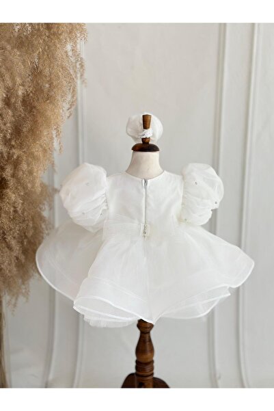 Hobidik Baby Beyaz Taşlı Kabarık Tüllü Kız Çocuk Elbise | 1-8 Yaş Doğum Günü Özel Günlük