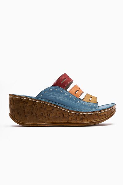 Limoya Papuci de damă Etta din piele naturală, albastru denim, pudră de muștar, violet, tăiați cu laser (PAPUCI DE FEMEI ORTAPISTI COMPLET)