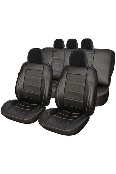 SMARTIC Huse scaune auto, Piele Ecologica si Insertii Piele Perforata, 11 piese, compatibile airbag