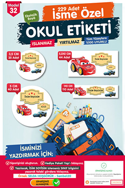t tuğset etiket Okul Etiketi Şimşek Mcqueen Kalem Defter Etiketi Özel İsim Ya...