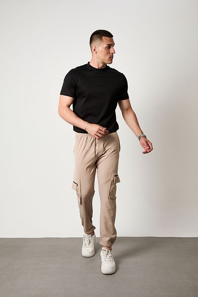 GETMAH Men's Beige Color Comfortable Fit Cargo Pocket Detailed Jogger Sweatpants