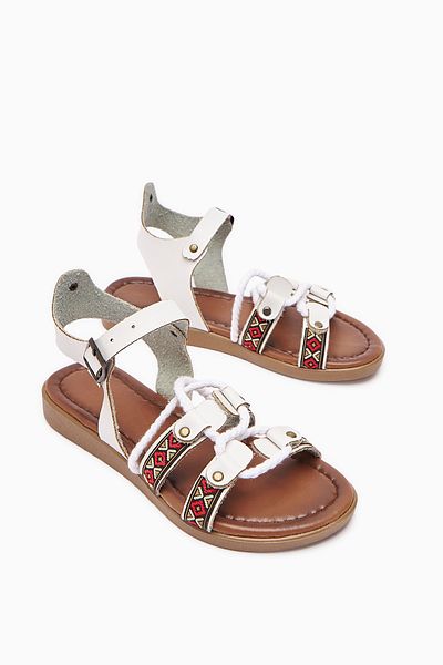 Limoya Genuine Leather Sohna White Women's Sandals with Authentic Embroidery Detail