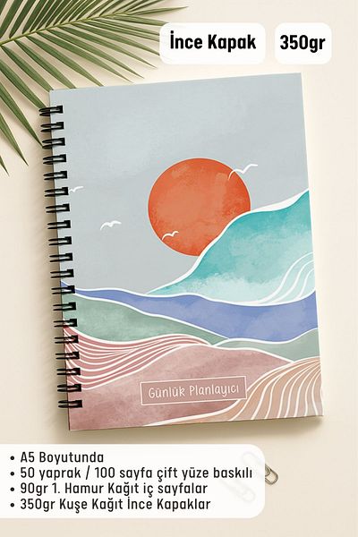 Eldesen Tasarım Daily Planner A5 Notebook, Notes, to Do, Flexible Cardboard Cover, 100 Days, Orange Boho