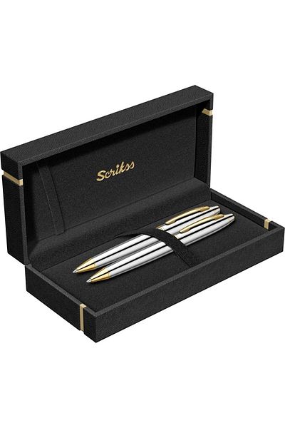Scrikss 35 Ballpen + Versatile Double Set Gold Chrome (Lifetime Warranty-Luxury Box)