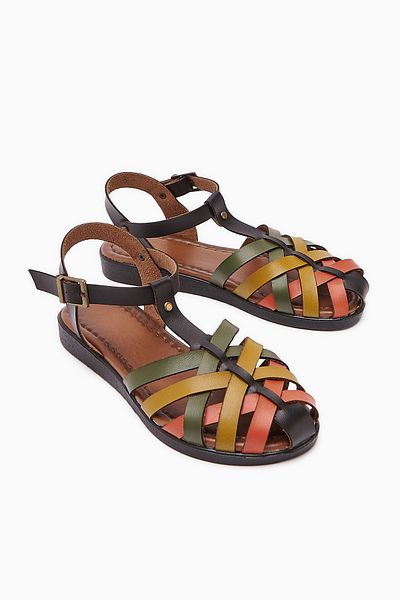 Limoya Sandale de damă Agi Black Cross Weave din piele naturală