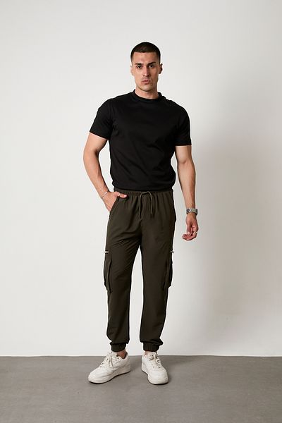 GETMAH Men's Khaki Color Cargo Pocket Elastic Leg Lycra Tracksuit