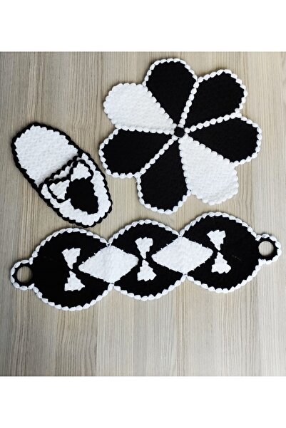 WIB TASARIM 🖤   طقم مناشف للعريس مصنوع يدويًا - أسود وأبيض (3 قطع)