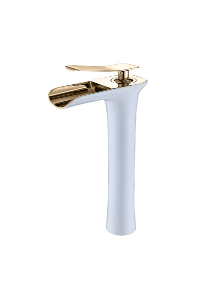 FKN White Long Waterfall - Gold Bowl Sink Faucet