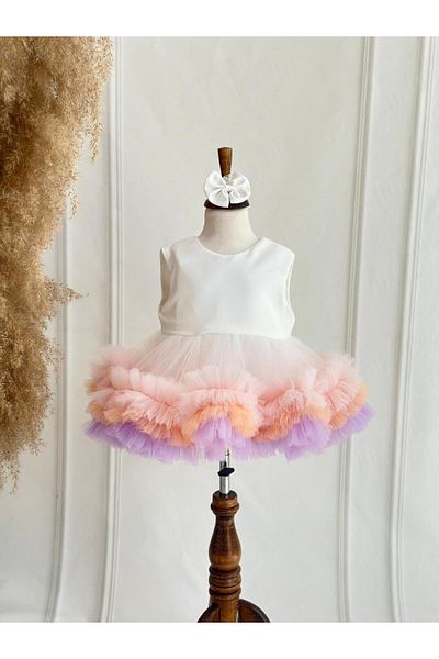 Hobidik White Color Gradient Tutu Baby Girl Kids Party Dress