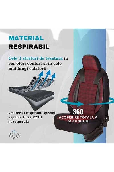 SMARTIC Huse scaune auto, Luxury, 11 piese, compatibile airbag, rabatabile, 3 straturi de material