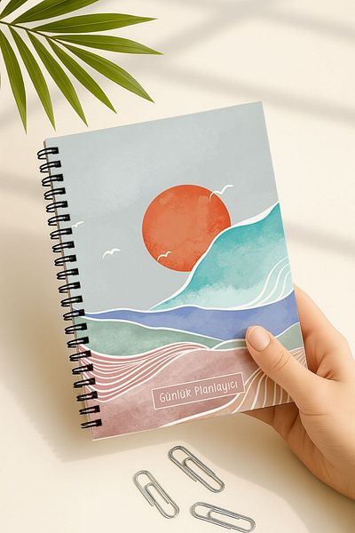 Eldesen Tasarım Daily Planner A5 Notebook, Notes, to Do, Flexible Cardboard Cover, 100 Days, Orange Boho