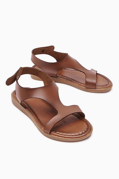 Limoya Sandale de damă din piele naturală Coral Tan cu tăietură asimetrică
