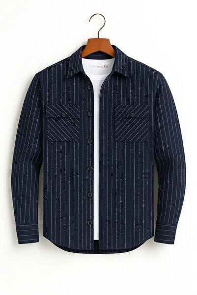 YNGMENCLASS DOKULU ÇİZGİLİ CEKET GÖRÜNÜMLÜ KAŞE GÖMLEK