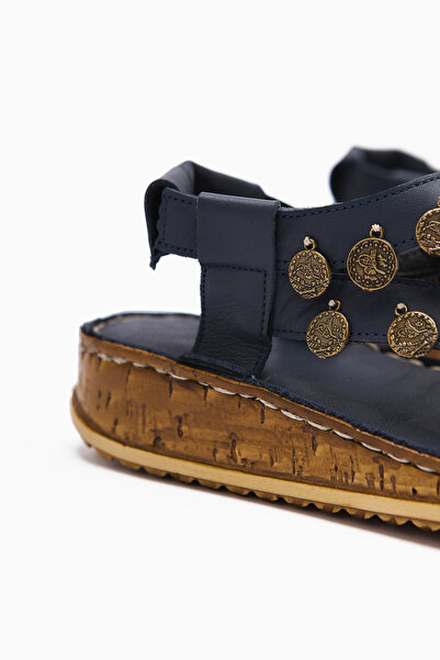 Limoya Genuine Leather Lilah Denim-Blue Women's Sandals with Money Detail