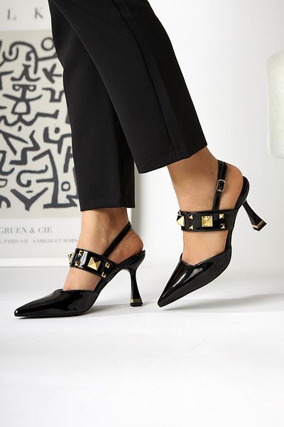 Limoya Jasmine Black Patent Leather Trock Closed-Front Heeled Women's Shoes