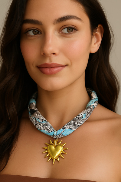 TAKIŞTIR قلادة من الفولاذ بتصميم قلب بألوان مختلطة