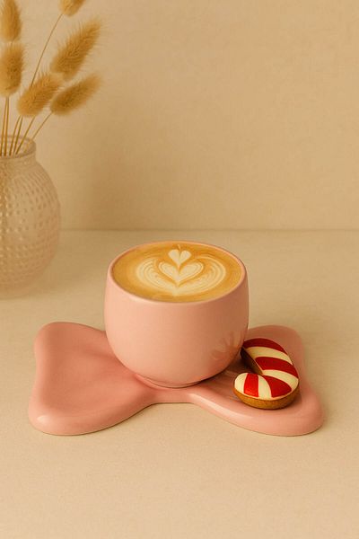 Anadolu Saray Handmade Ceramic Pink Bow Detailed Plate Design Mug Mug Cup |   Handmade Mug Cup