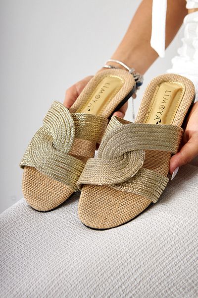Limoya Nihaal Straw Cross Strap Flat Sole Women's Slippers