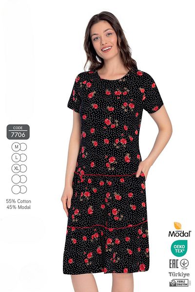 ROMEO LİFE Rochie de vară cu modele din țesătură modal din bumbac 7706