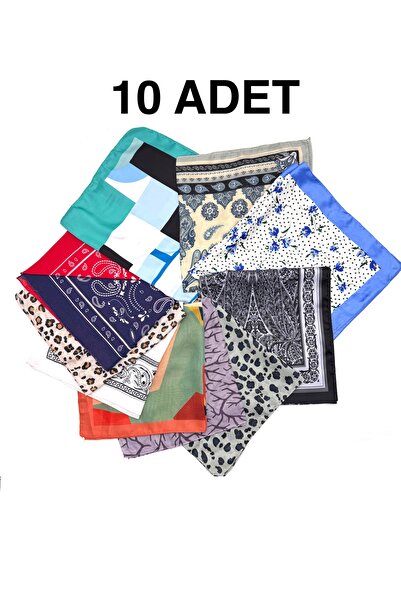 nazipek 10'lu Set %100 Pamuk Saten Karışık Bandana Fular 55x55cm Toptan Hediy...