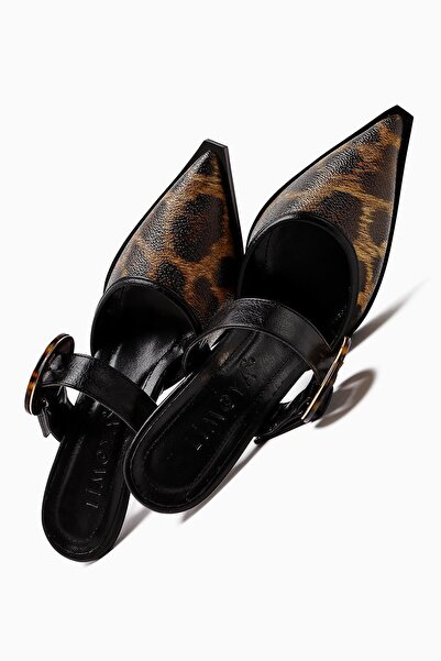 Limoya Yulia Leopard Buckle Detailed Front Door Heeled Women's Shoes