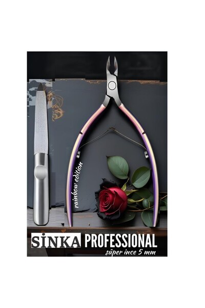 SİNKA İnce Ağız Manikür Pens Tırnak Et Kesme + Çelik Törpü Paslanamaz 2'li Set