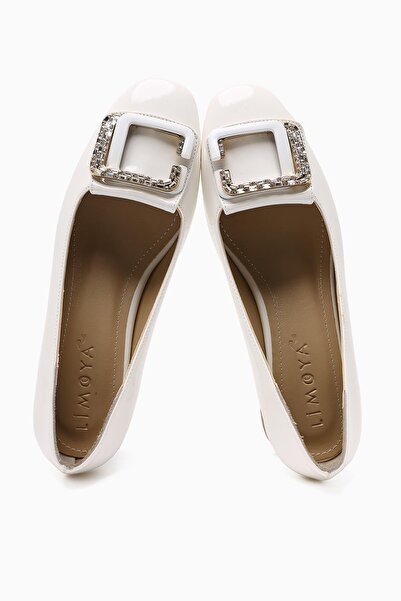 Limoya Roza White Patent Leather Stone Detailed Low Heel Women's Shoes Opportunity Product