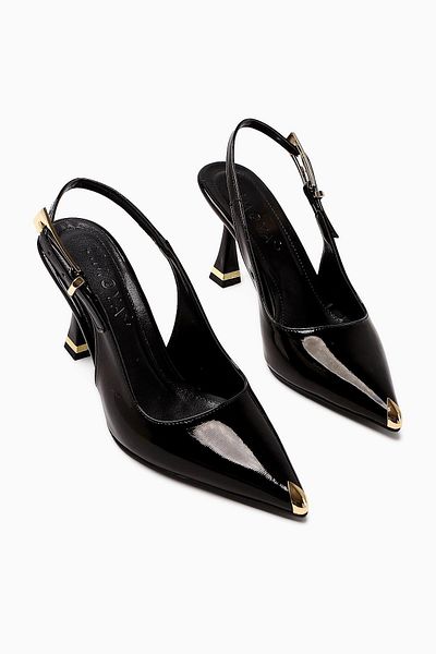 Limoya Viona Black Patent Leather Closed-Front Heeled Women's Shoes