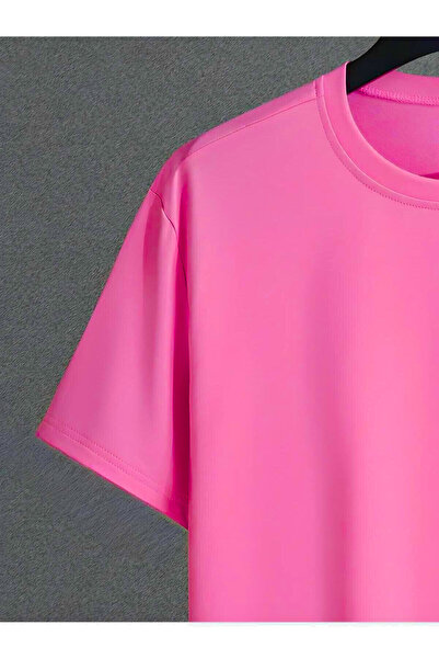 Sweetline Νέο σχέδιο T-Shirt Σορτς - Ροζ κάτω μπλουζάκι με συνδυασμό σορτς μπλουζάκι με στάμπα Oversize Crew Neck