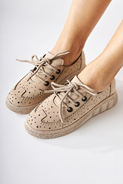 Limoya Juli Beige Suede Lace-Up Casual Women's Shoes Opportunity Product