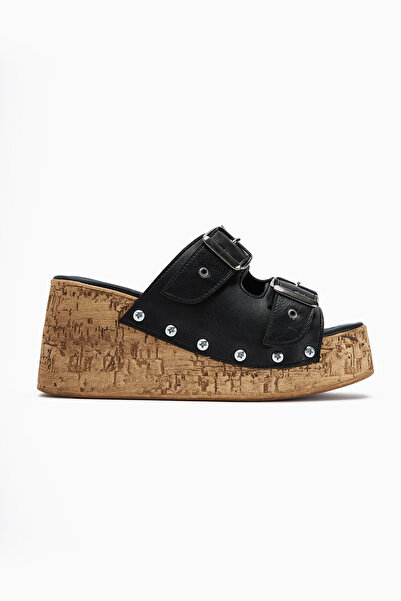 Limoya Ratka Black Double-Striped Platform Heeled Women's Slippers Opportunity Product